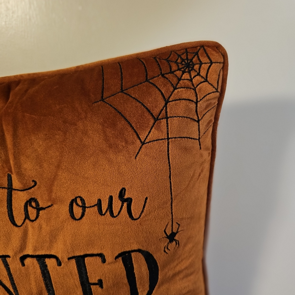 Orange Halloween Pillow with Black Text - Picture 3 of 5